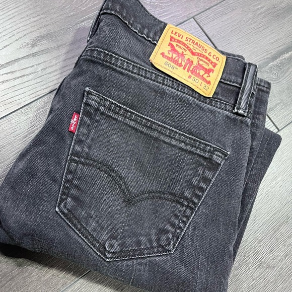 Levis Jeans Mens 30x31 Black Dark Wash Cotton Regular‎ Fit Denim Workwear 508 - Picture 1 of 9